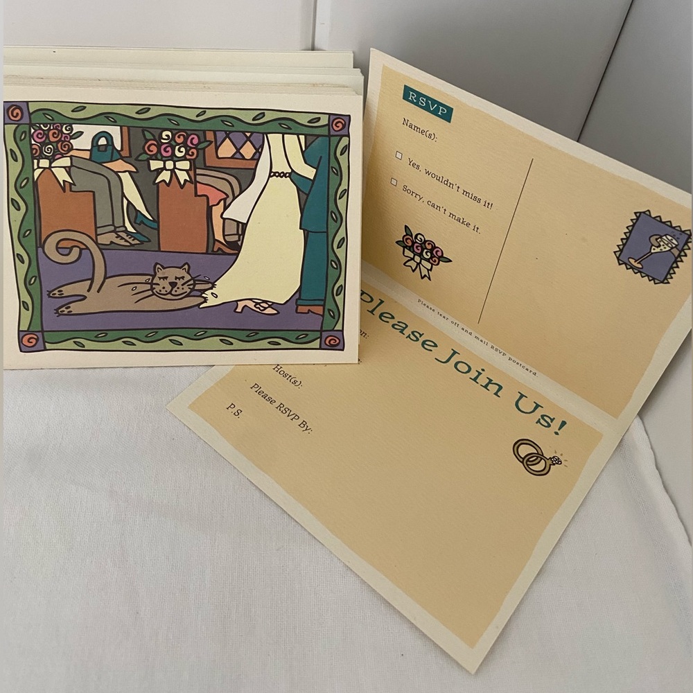 90s Vintage YAZA Cat art theme 
Invitations Wedding Engagement anniversary Party